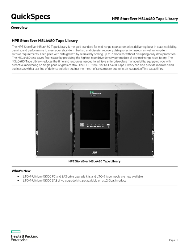 HPE StoreEver MSL6480 Tape Library thumbnail