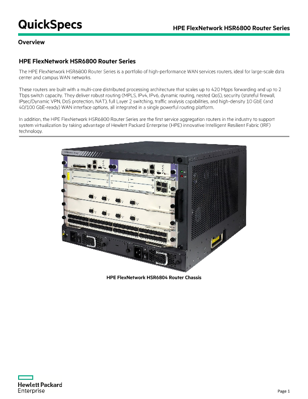 HPE FlexNetwork HSR6800 Router Series thumbnail