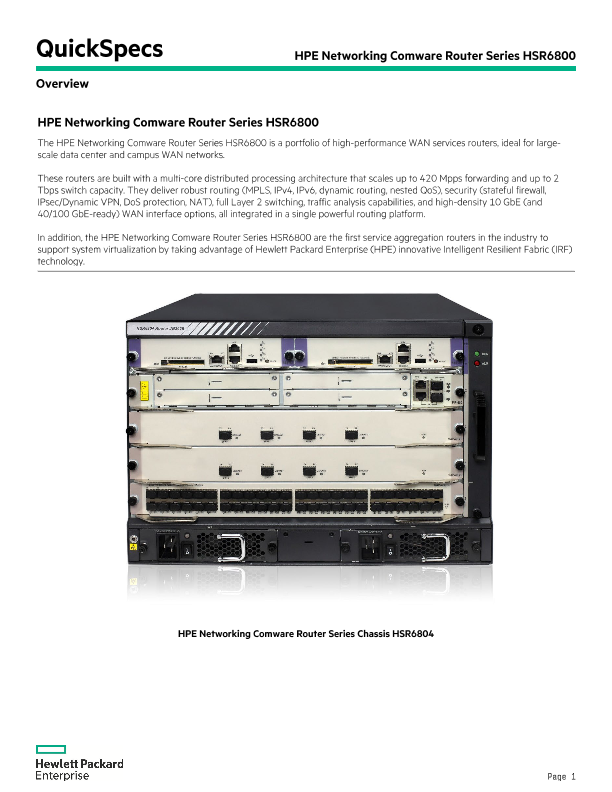 HPE Networking Comware Router Series HSR6800 thumbnail