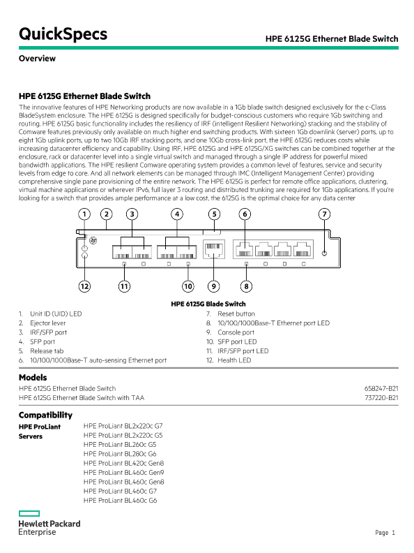 HPE 6125G Ethernet Blade Switch thumbnail