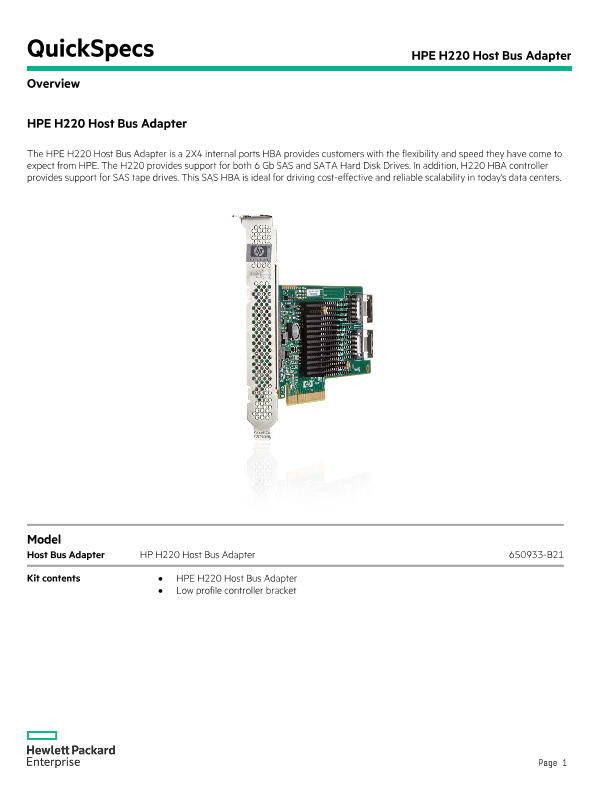HPE H220 Host Bus Adapter thumbnail