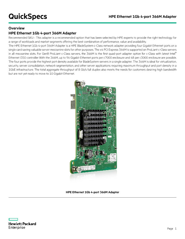 HPE Ethernet 1Gb 4-port 366M Adapter