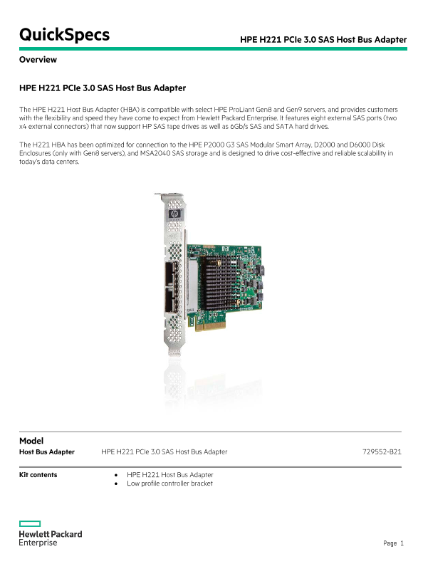 HPE H221 Host Bus Adapter