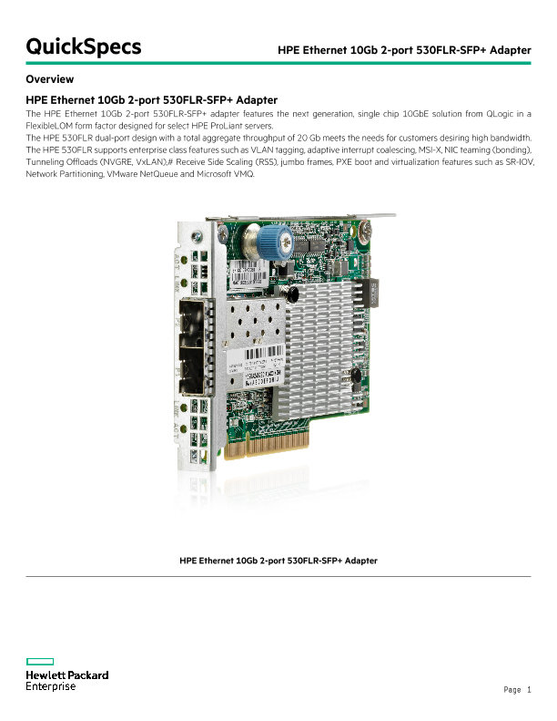 HPE Ethernet 10Gb 2-port 530FLR-SFP+ Adapter