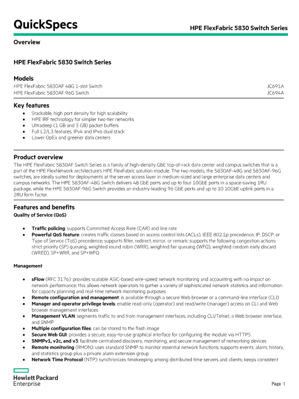 HPE FlexFabric 5830 Switch Series thumbnail