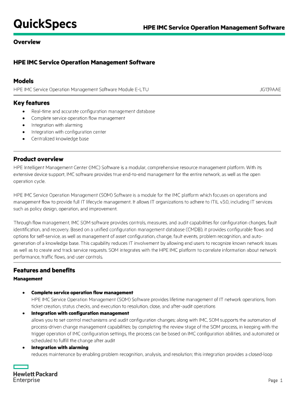 HPE IMC Service Operation Management Software thumbnail
