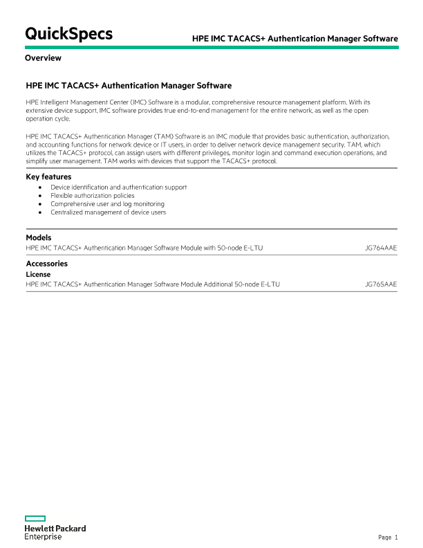 HPE IMC TACACS+ Authentication Manager Software thumbnail