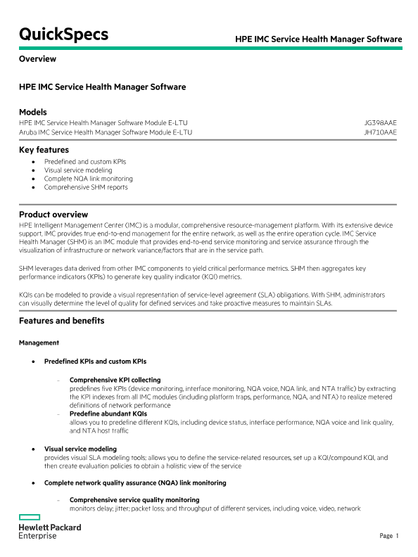 HPE IMC Service Health Manager Software thumbnail