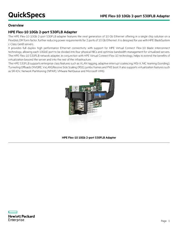 HPE Flex-10 10Gb 2-port 530FLB Adapter thumbnail