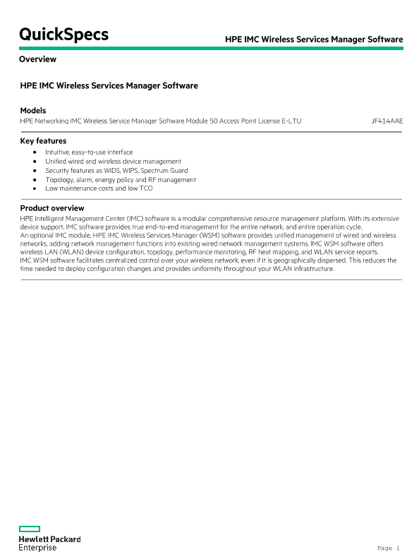 HPE IMC Wireless Services Manager Software QuickSpecs thumbnail