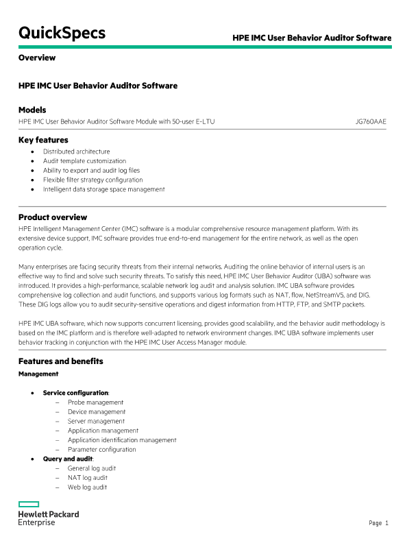 HPE IMC User Behavior Auditor Software thumbnail