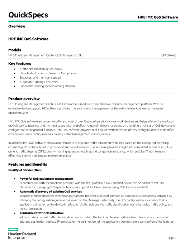 HPE IMC QoS Software thumbnail