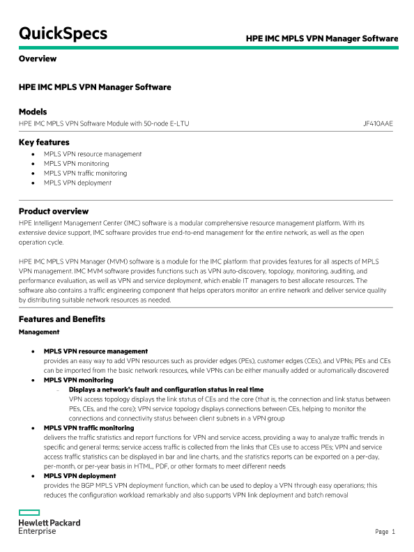 HPE IMC MPLS VPN Manager Software thumbnail