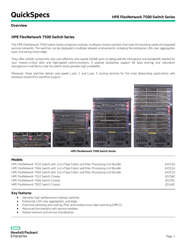 HPE FlexNetwork 7500 Switch Series