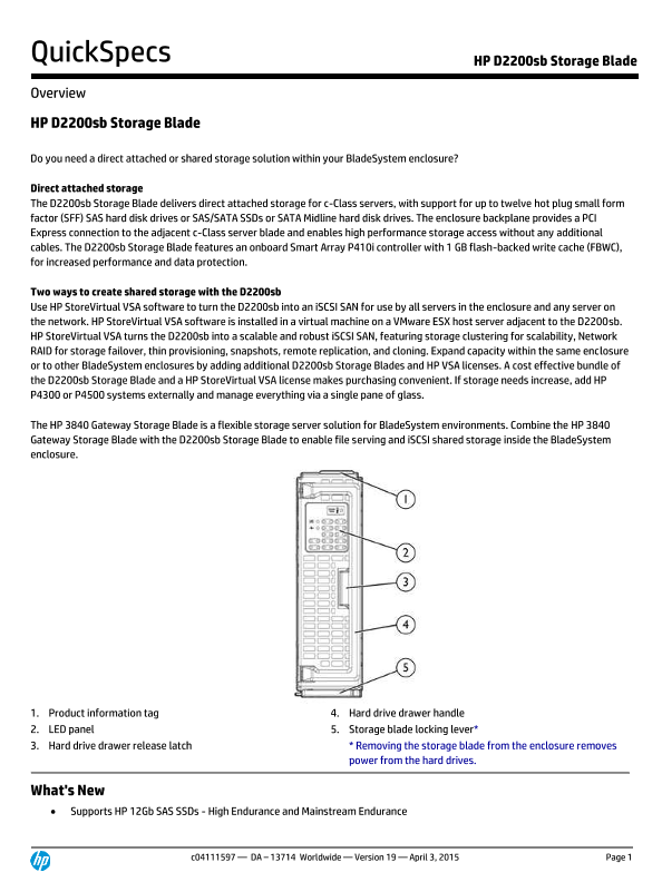HP D2200sb Storage Blade thumbnail