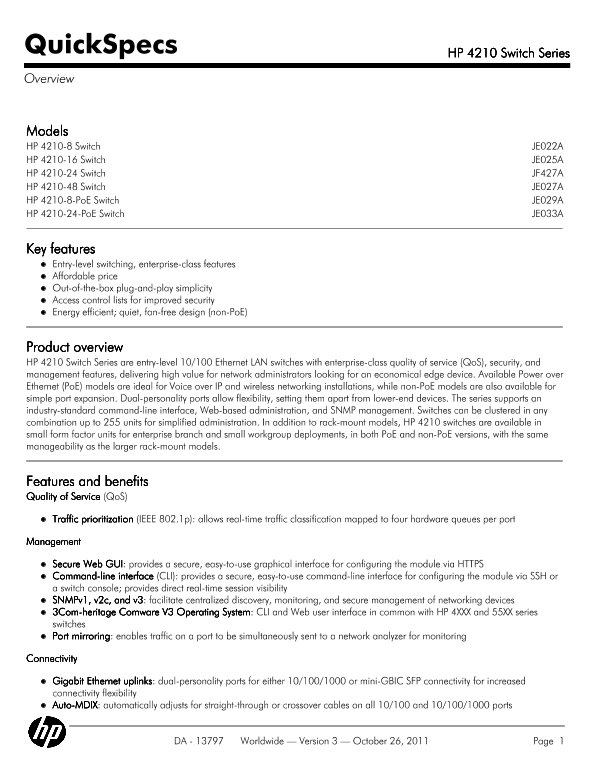 HP 4210 Switch Series thumbnail