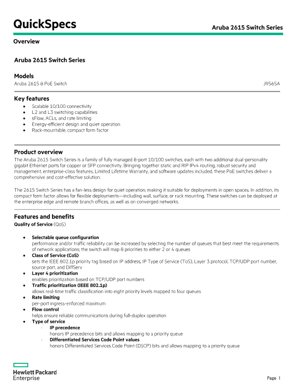 HPE Aruba Networking 2615 Switch Series thumbnail