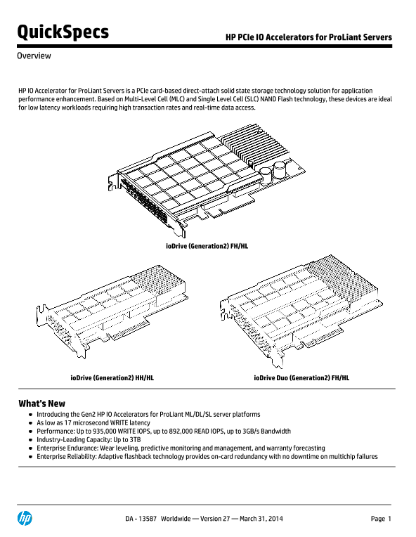 HP PCIe IO Accelerators for ProLiant Servers thumbnail
