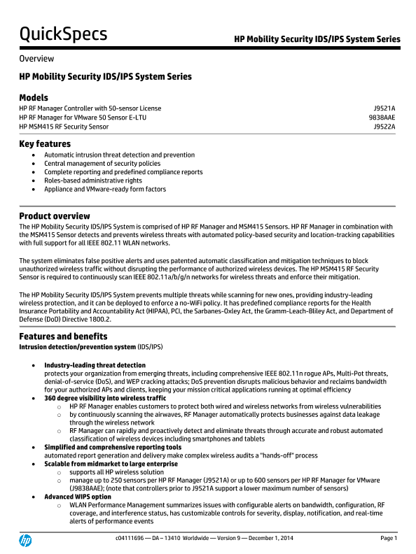 HP Mobility Security IDS/IPS System Series thumbnail
