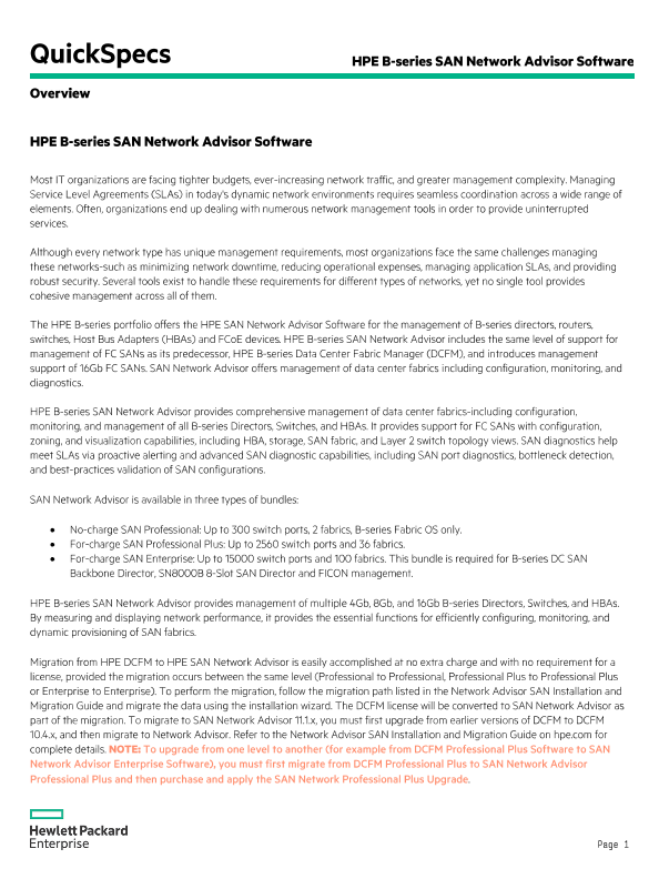 HPE B-series SAN Network Advisor Software thumbnail