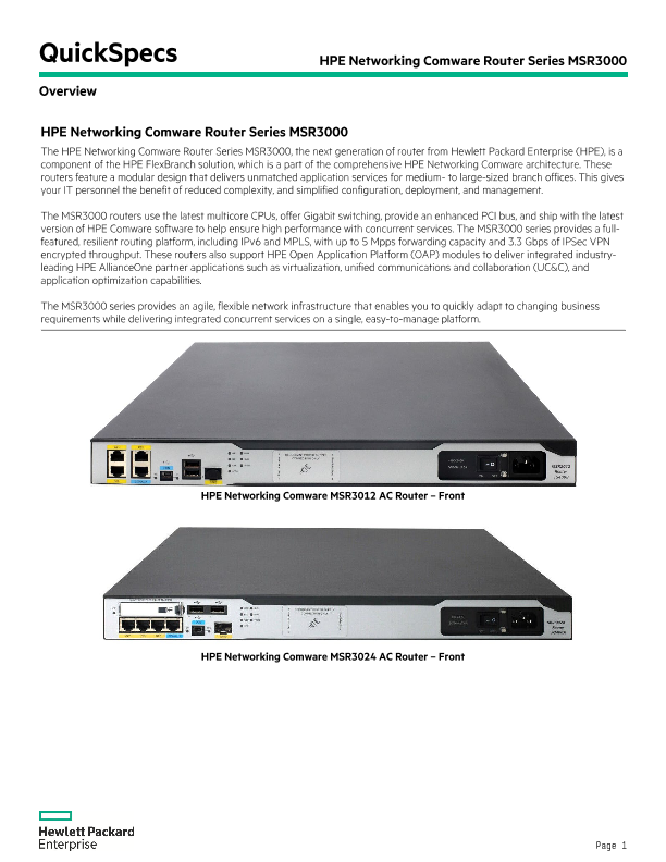 HPE FlexNetwork MSR3000 Router Series thumbnail