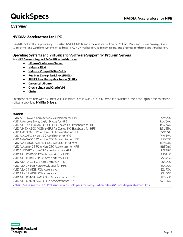 NVIDIA Accelerators for HPE ProLiant Servers thumbnail