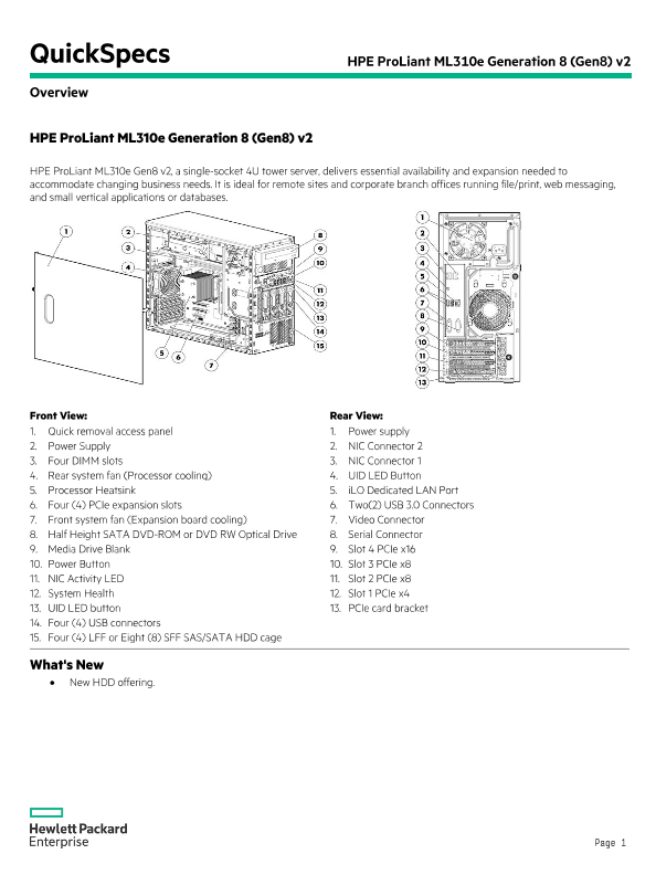 HPE ProLiant ML310e Generation 8 (Gen8) v2 thumbnail