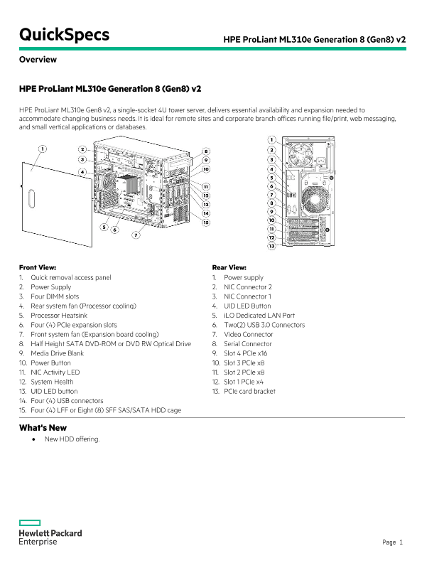 Hpe Proliant Ml310e Generation 8 Gen8 V2