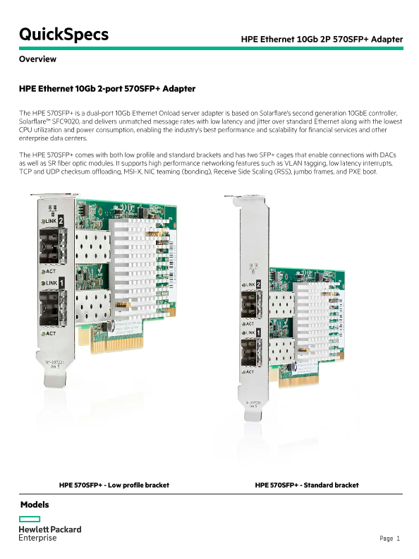 HPE Ethernet 10Gb 2P 570SFP+ Adapter thumbnail