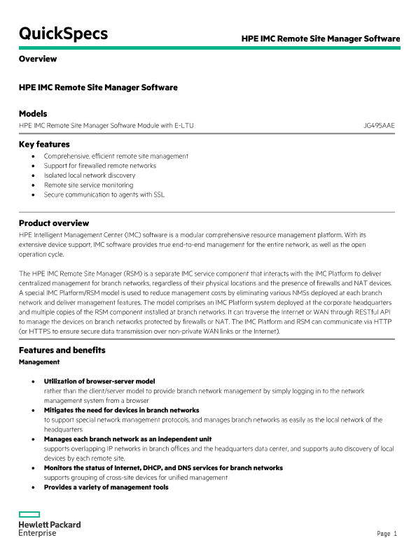 HPE IMC Remote Site Manager Software thumbnail