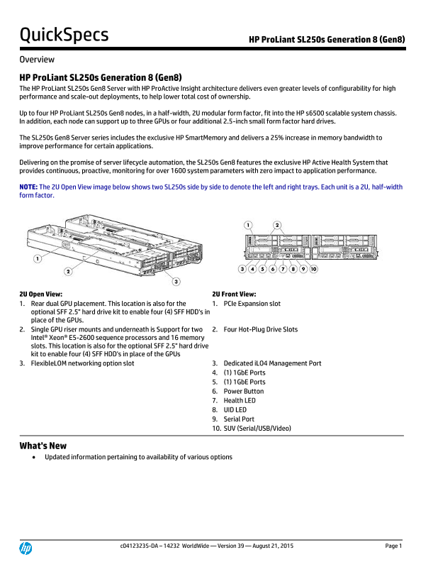 HP ProLiant SL250s Generation 8 (Gen8) thumbnail