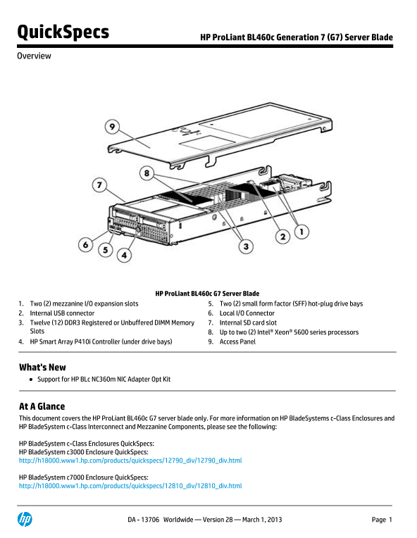 HP ProLiant BL460c Generation 7 (G7) Server Blade