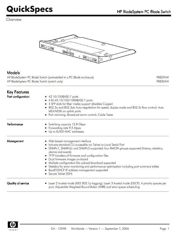 HP BladeSystem PC Blade Enclosure with Switch thumbnail