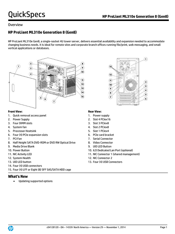 HP ProLiant ML310e Generation 8 (Gen8) – North America version thumbnail