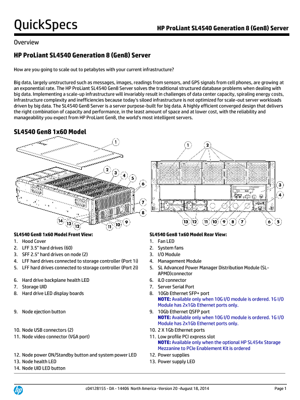 HP ProLiant SL4540 Generation 8 (Gen8) Server – North America version thumbnail