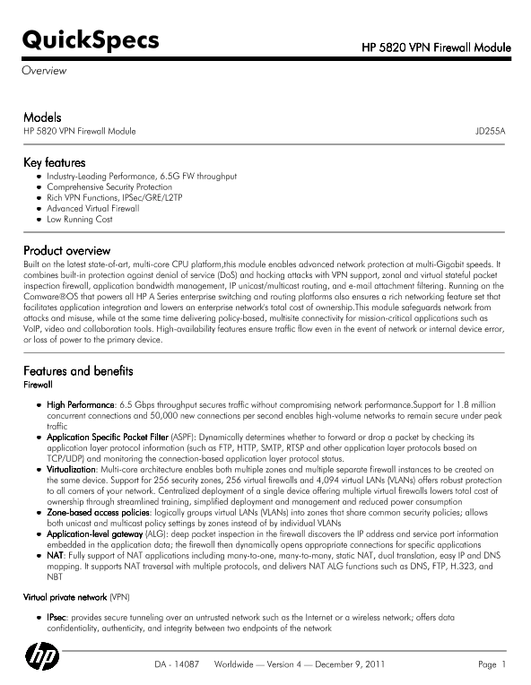 HP 5820 VPN Firewall Module thumbnail
