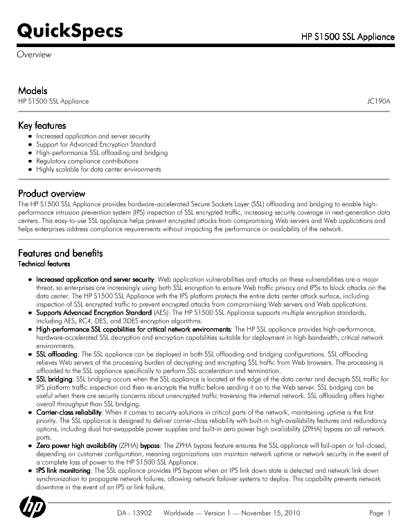 HP S1500 SSL Appliance thumbnail
