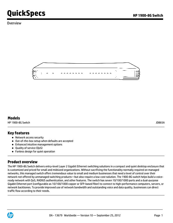 HP 1900-8G Switch thumbnail