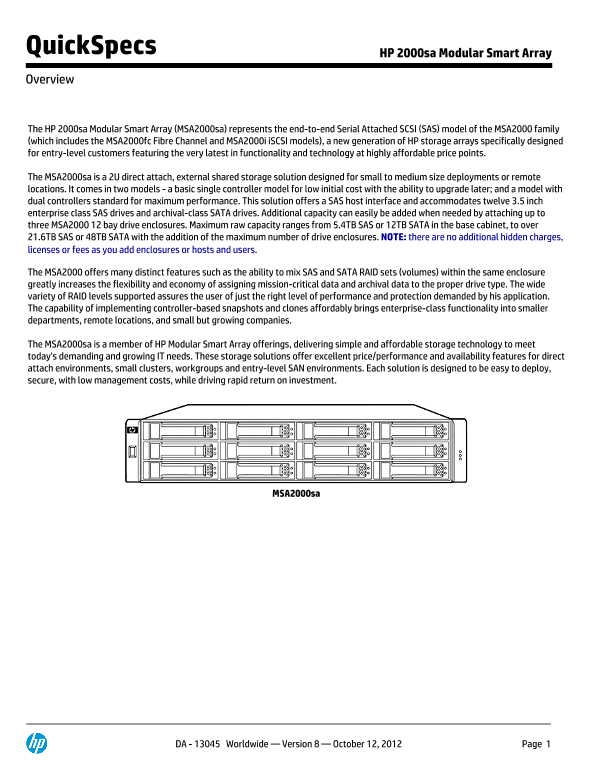 HP 2000sa Modular Smart Array thumbnail