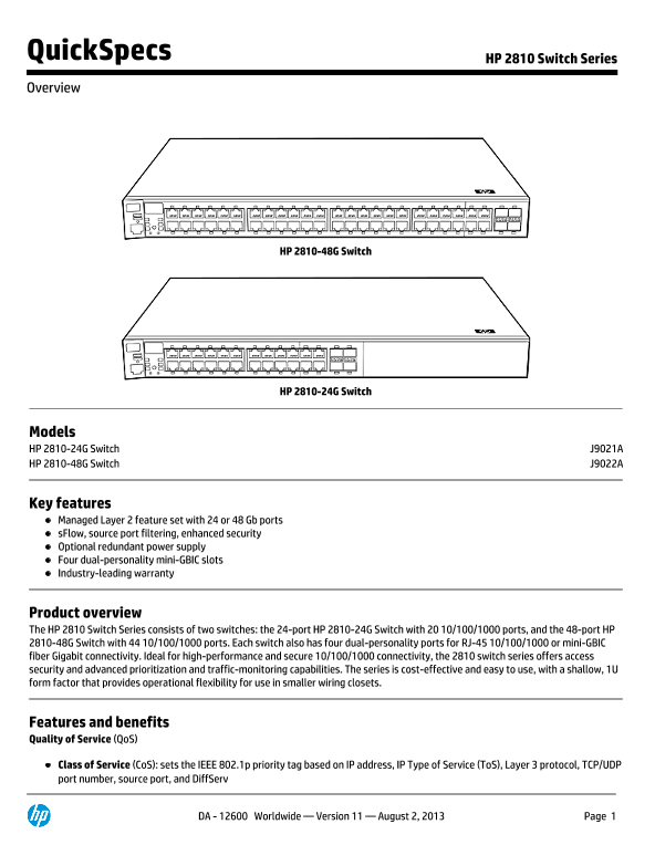 HP 2810 Switch Series thumbnail