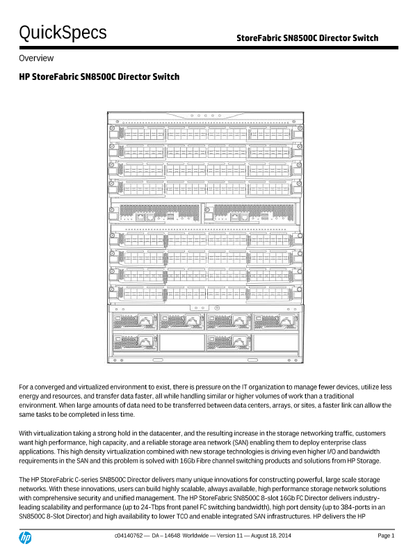 StoreFabric SN8500C Director Switch thumbnail