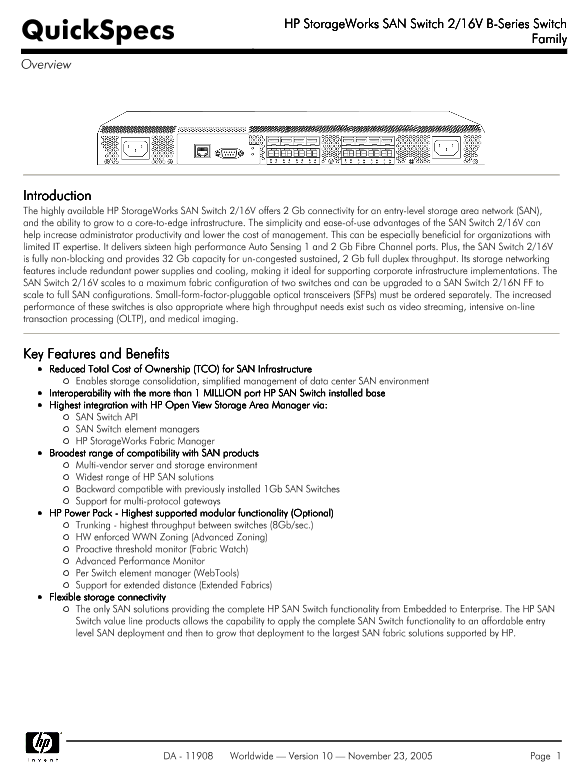 HP StorageWorks SAN Switch 2/16V thumbnail