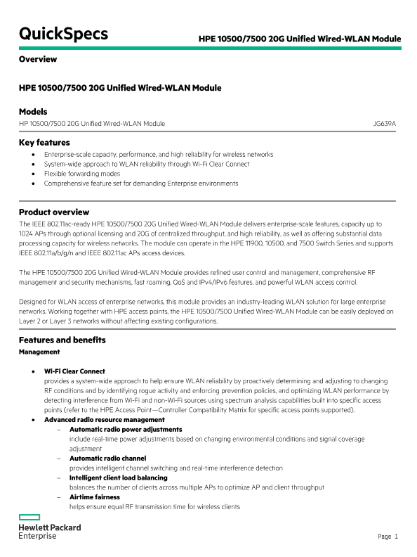 HPE 10500/7500 20G Unified Wired-WLAN Module thumbnail