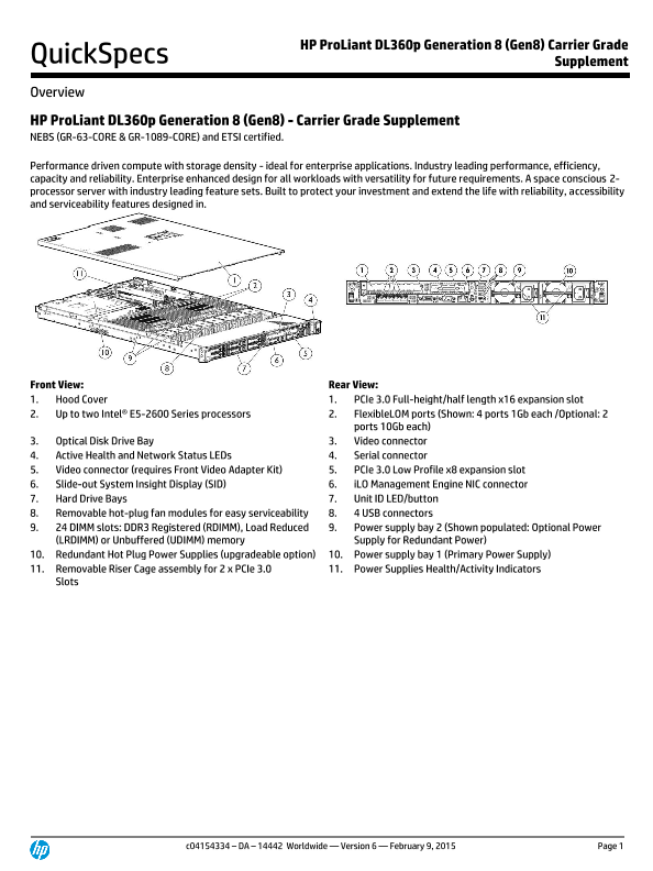 HP ProLiant DL360p Generation 8 (Gen8) Carrier Grade Supplement thumbnail