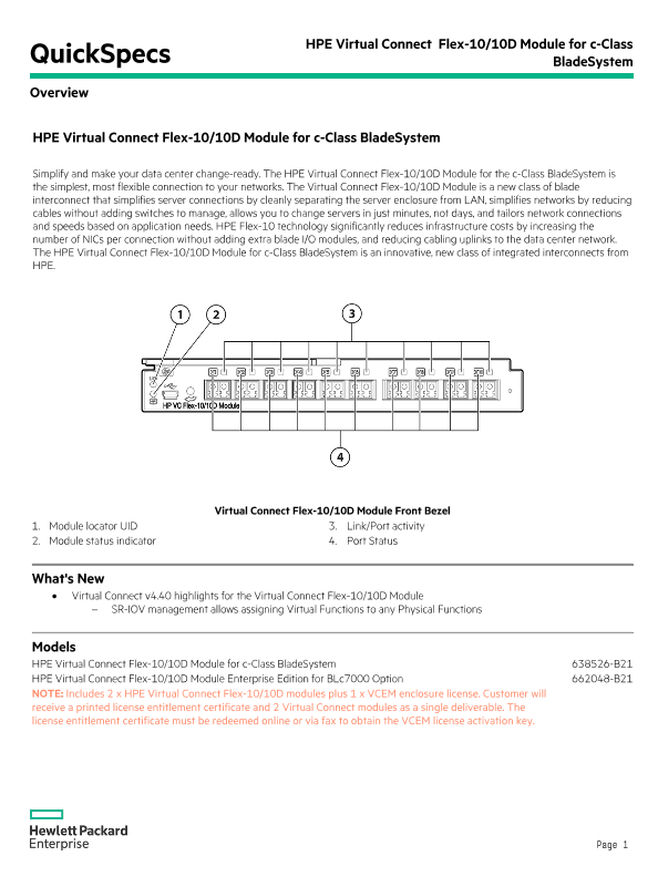 HPE Virtual Connect Flex-10/10D Module for c-Class BladeSystem thumbnail