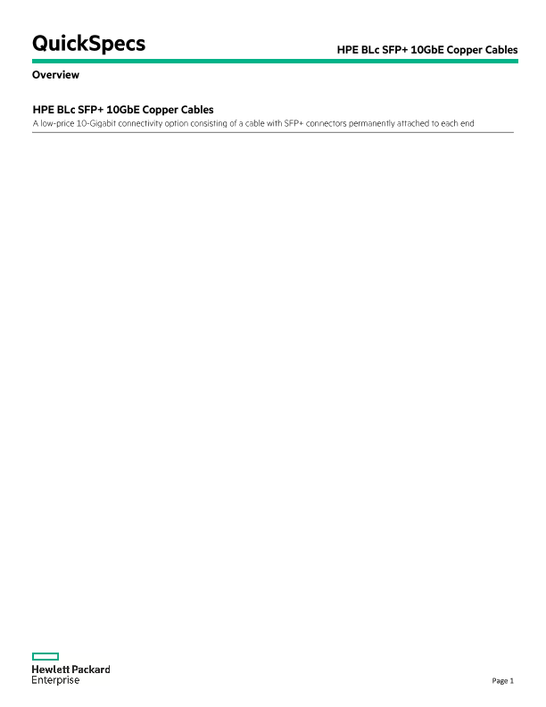 HPE BLc SFP+ 10GbE Copper Cables thumbnail
