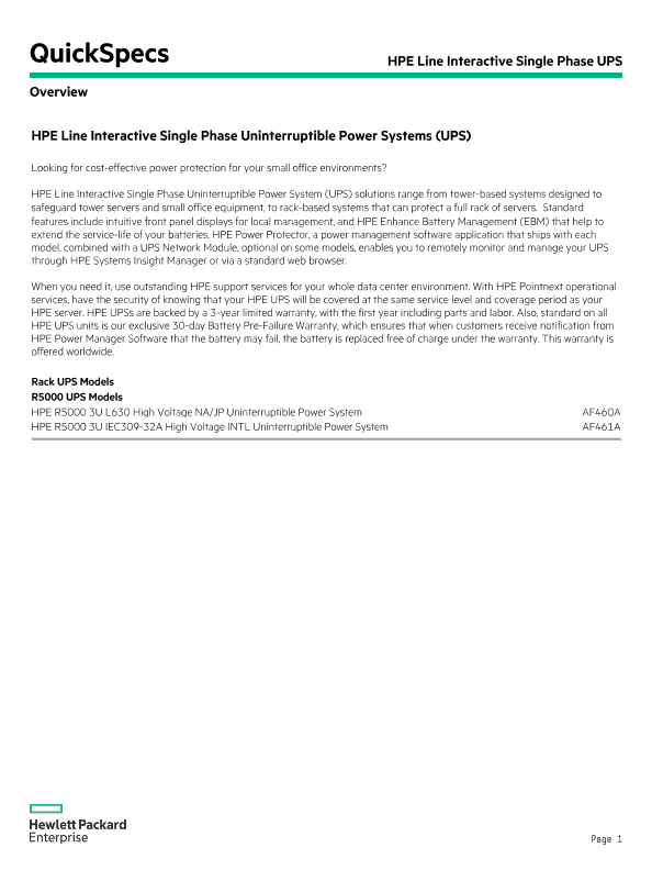 HPE Line Interactive Single Phase Uninterruptible Power System thumbnail