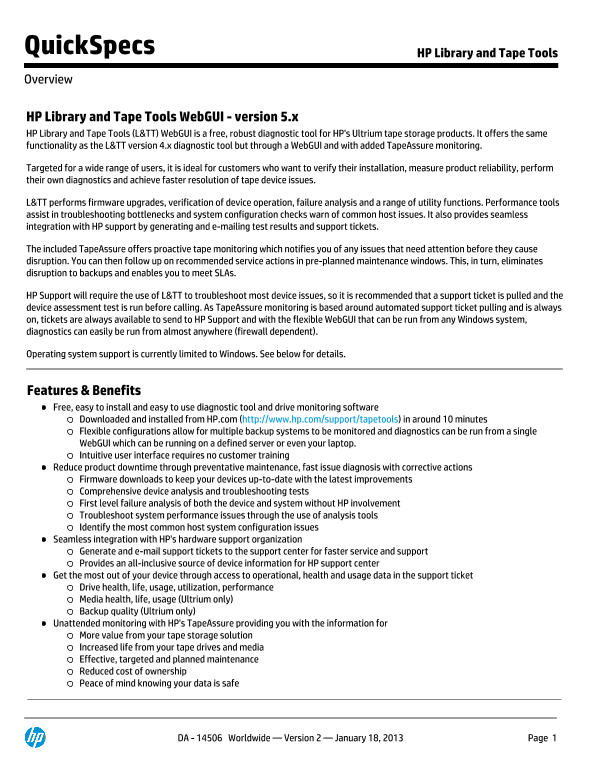 HP Library and Tape Tools GUI version 5.x