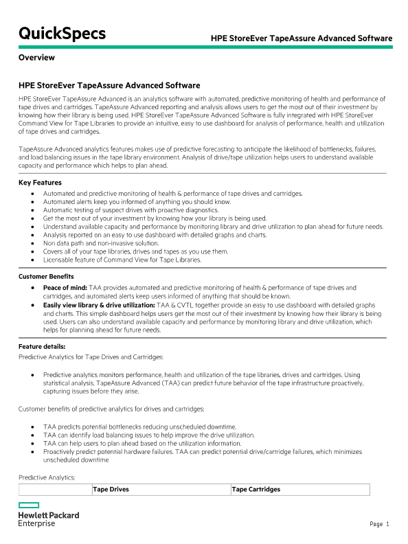 HPE StoreEver TapeAssure Advanced Software thumbnail
