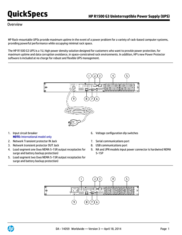 HP R1500 G3 Uninterruptible Power Supply (UPS) thumbnail
